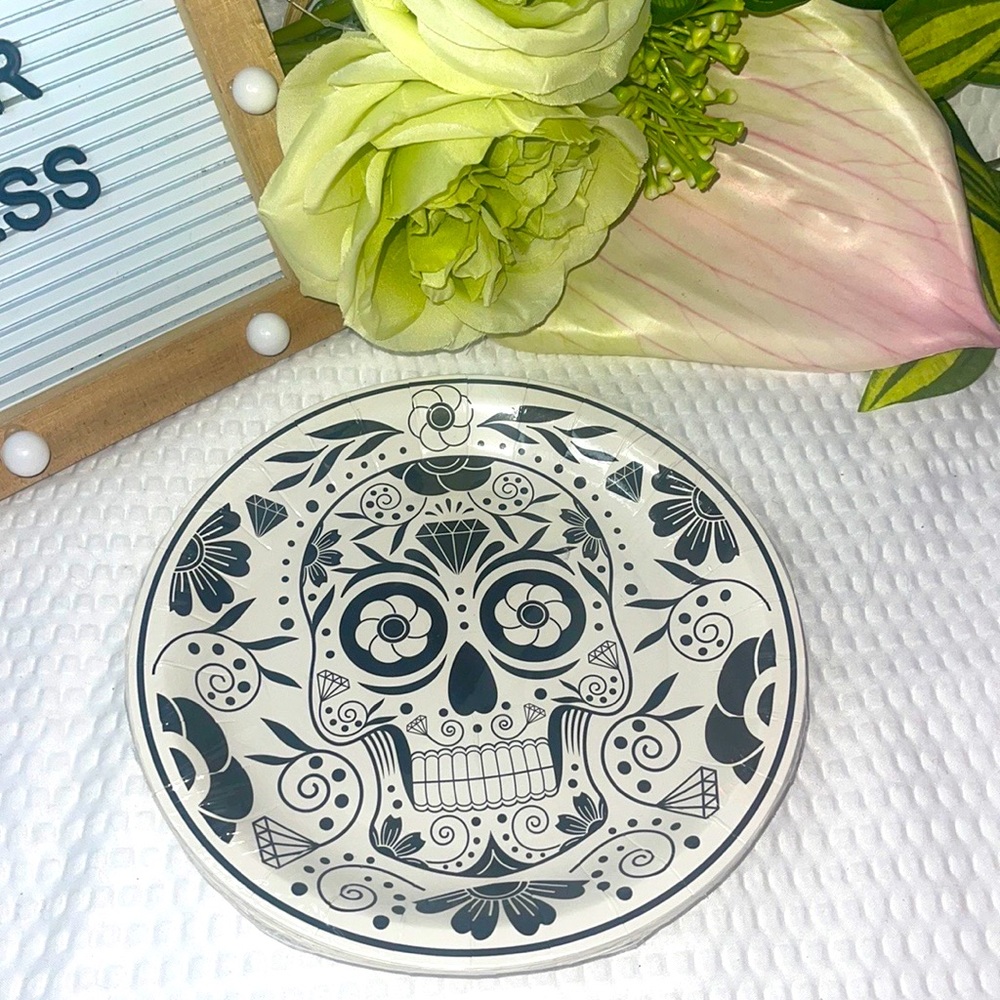 HALLOWEEN Sugar Skull Small PAPER PLATES (8) ~ Birthday Party Supplies
